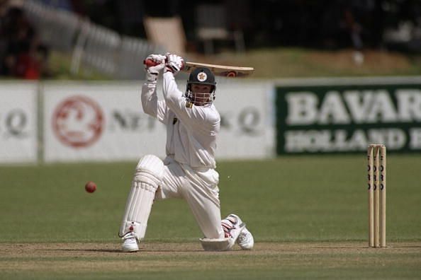18-22 Dec 1996: Andy Flower of Zimbabwe on his way to scoring a century during the first test match